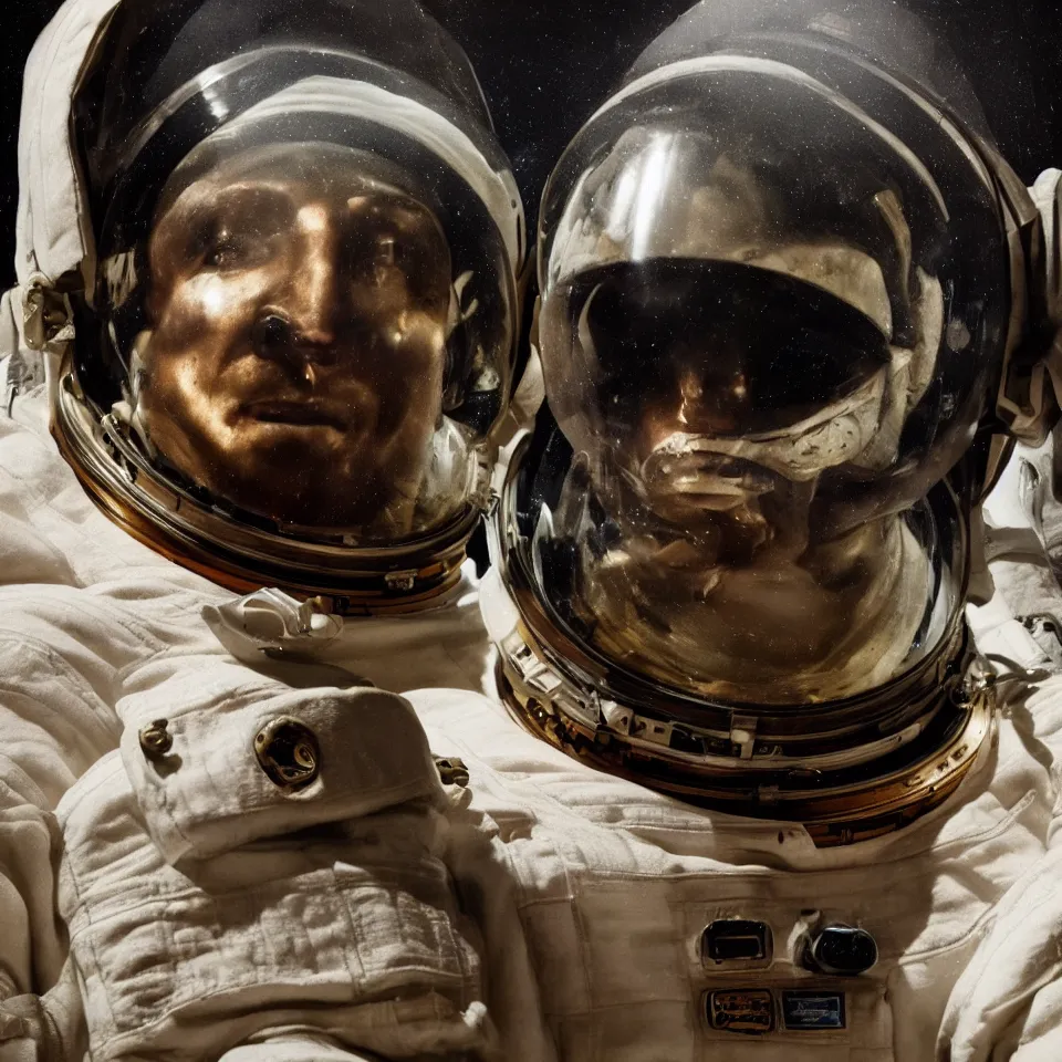 Image similar to a detailed bust of an astronaut by caravaggio, dynamic lighting, cinematic, epic composition, masterpiece
