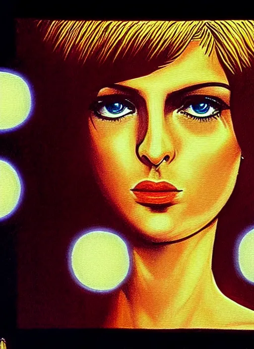 Image similar to NES video game screen depiction of a film still from a 1971 an Italian youth film of a slender young rich Mexican telenovela actress with bipolar disorder looking at the camera from across multiple alternating mirrors while in a swirling alternate reality. dark shadows under her tired eyes. soft detailed painting at 16K resolution and amazingly epic visuals. epically beautiful image. amazing effect, image looks gorgeously crisp as far as it's visual fidelity goes, absolutely outstanding. vivid clarity. ultra detail. iridescent. mind-breaking. mega-beautiful pencil shadowing. beautiful face. Ultra High Definition. soft shading. soft texture. intensely beautiful.