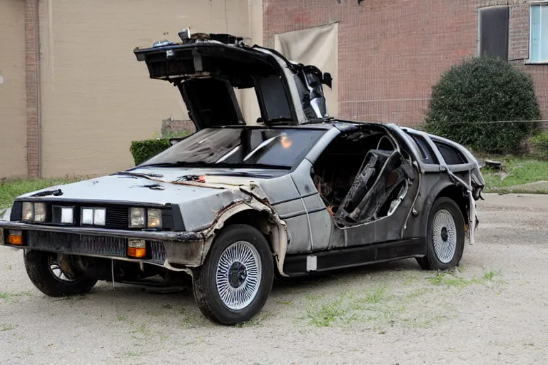 Image similar to damaged 1 9 2 2 delorean