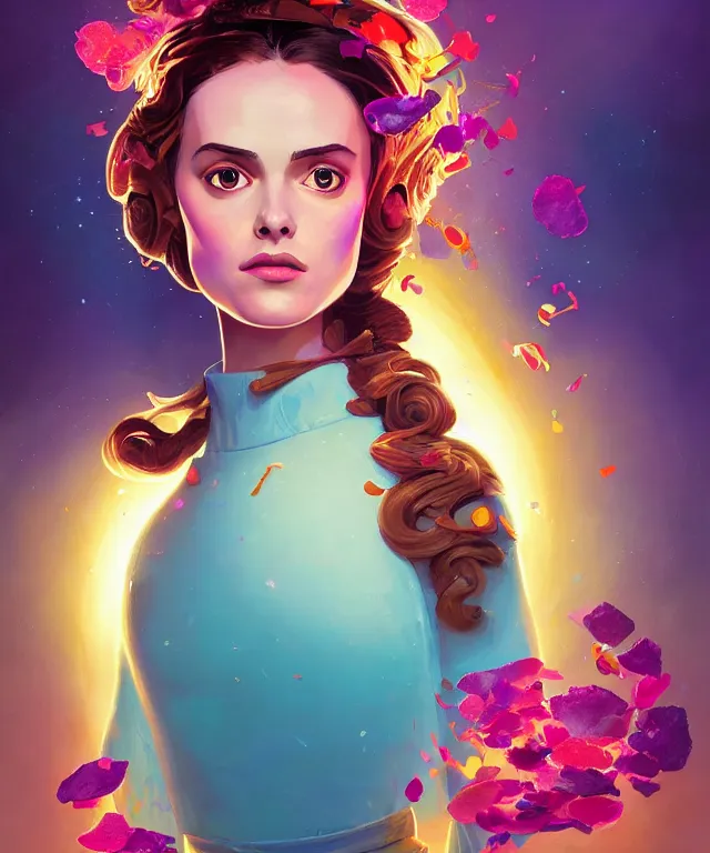 Prompt: delirium portrait of padme amidala, by petros afshar, ross tran, peter mohrbacher, tom whalen, flower petals, bubbly scenery, radiant light