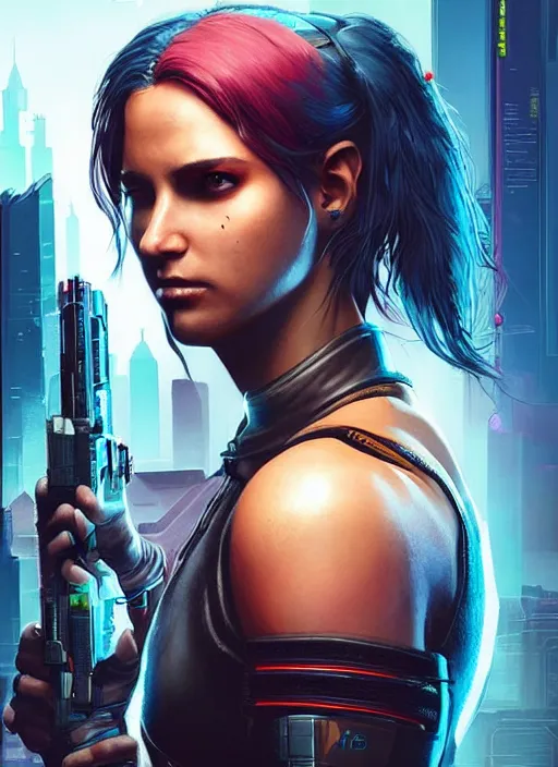 Prompt: cyberpunk 2 0 7 7 young woman, frank costume, beautiful face, extremely detailed, art by artgerm and greg rutkowski and magali villeneuve