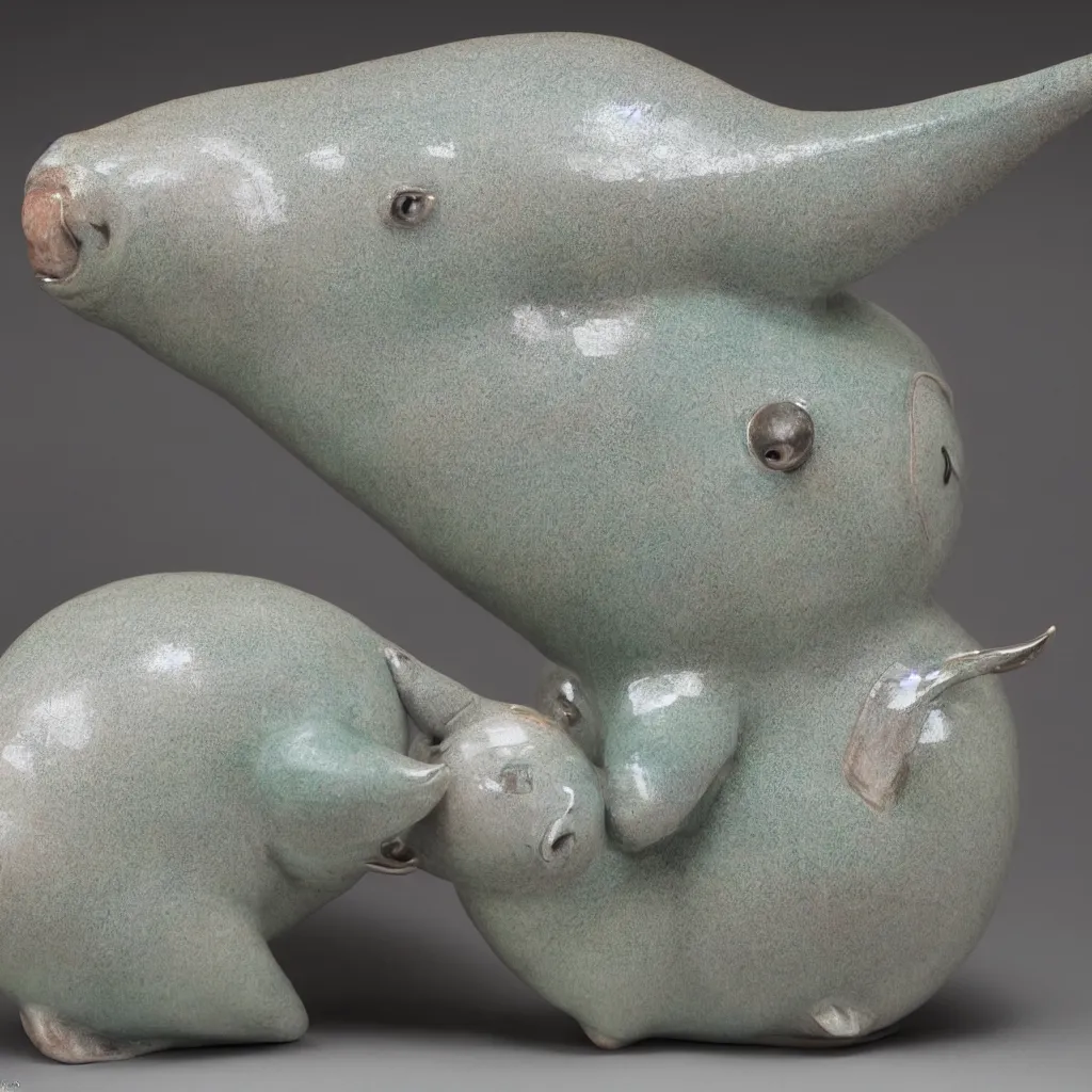 Image similar to glazed ceramic sculpture depicting a bashful narwhal, sigma 8 5 mm f / 8