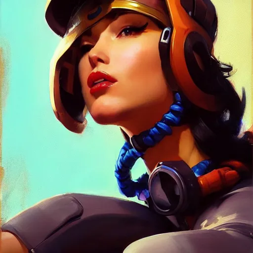 Image similar to greg manchess portrait painting of april o'neil as overwatch character, medium shot, asymmetrical, profile picture, organic painting, sunny day, matte painting, bold shapes, hard edges, street art, trending on artstation, by huang guangjian and gil elvgren and sachin teng