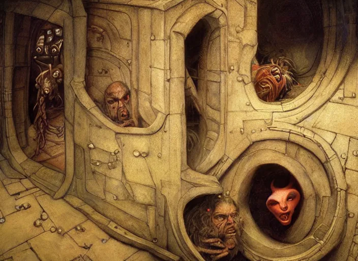 Image similar to jim henson's labyrinth. oubliette. you are in an oubliette : a place where people and things are put to be forgotten by edgar maxence and caravaggio and michael whelan and delacroix style, artistic, intricate painting, cinematic lighting, hyper realistic, extremely detailed, vivid colors, establishing shot, dramatic lighting