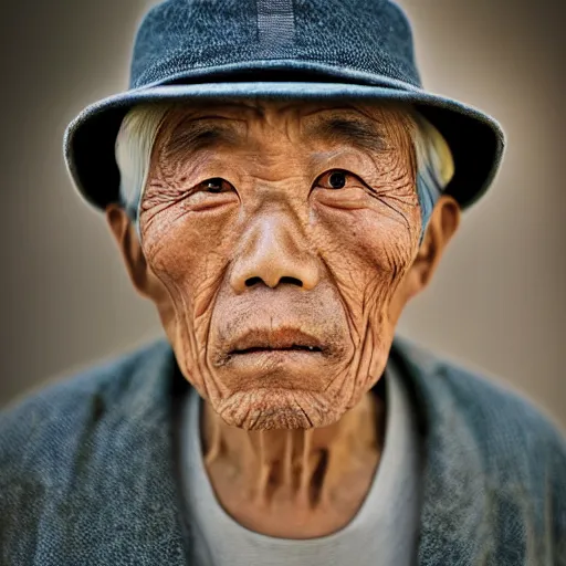 Image similar to a character portrait photo of an old japanese man, flickr contest winner, neo-expressionism, art photography, hyperrealism, chiaroscuro, anamorphic lens flare, shallow depth of field, photo taken with provia, 24mm, f1.8, by Filip Hodas, by Andrew Domachowski