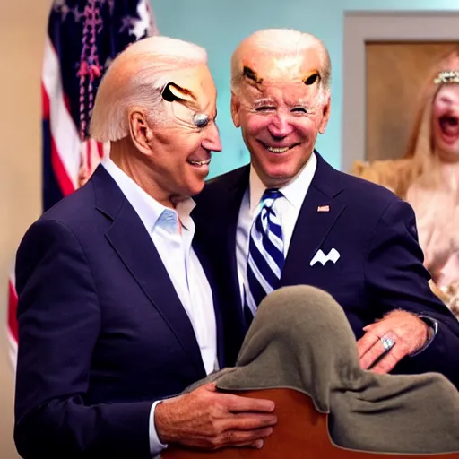 Image similar to Joe Biden and GG Allin show off their newborn baby at a press conference, high quality, close up