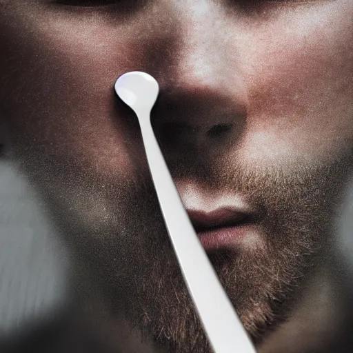 Prompt: Detailed shrunken man on a gigantic spoon, going towards the open mouth of a giant girl eating cereal, HD, 4k, detailed, trending on artstation