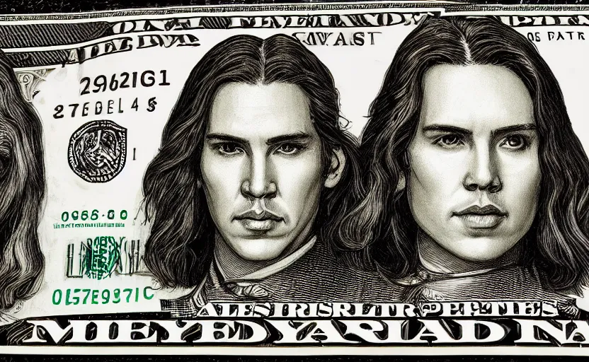 Image similar to reylo on a dollar bill