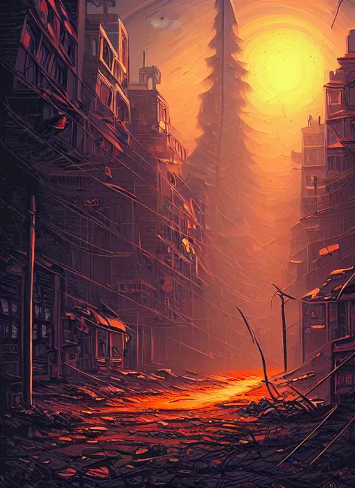 Image similar to concept art by dan mumford of apocalypse abandoned city art, digital painting, sharp focus, illustration