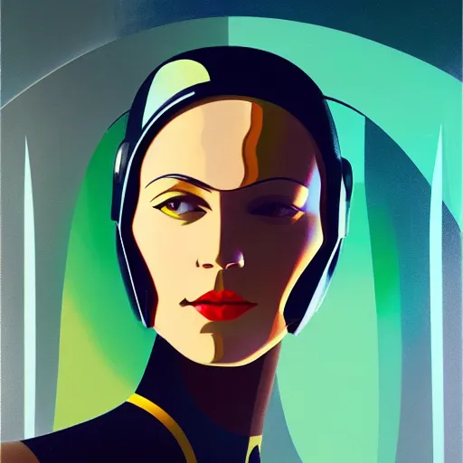 Prompt: a killian eng art deco style, beautiful swedish woman as a sci - fi pilot, oil on canvas, smooth, sharp focus, vibrant volumetric dark natural light, dark enlightenment, alchemy, citrinitas.