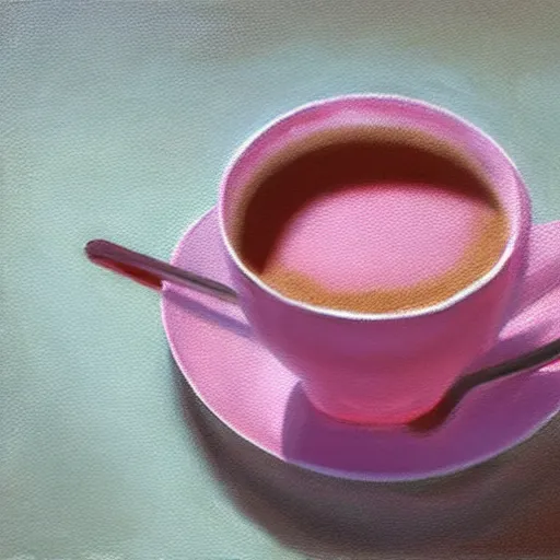 Image similar to chill coffee pink aesthetic, oil painting, pale colors, high detail, 8 k, wide angle, trending on artstation,