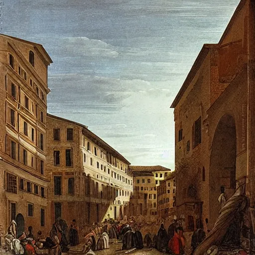 Image similar to the view down a street, buildings in rome by girolamo da catignola and martinus rørbye