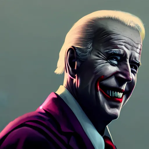 Image similar to joe biden as the joker, dramatic lighting, cinematic, establishing shot, extremly high detail, photorealistic, cinematic lighting, artstation, style by greg rutkowski