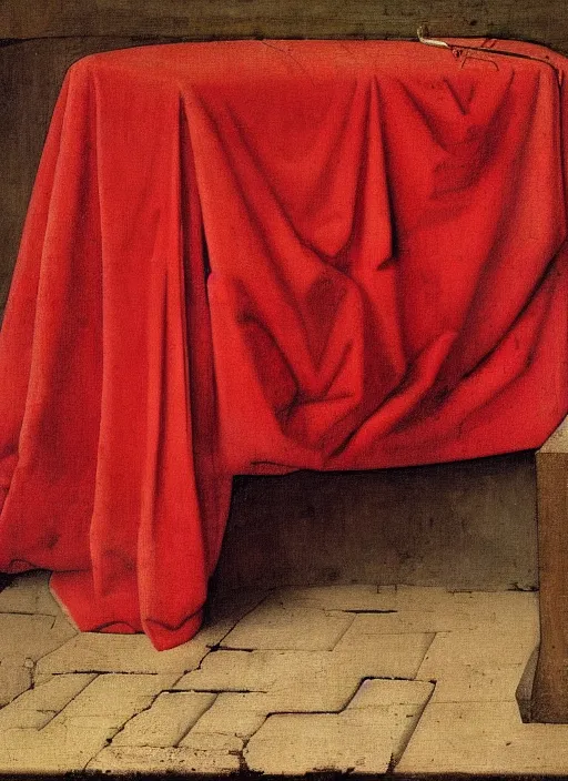 Image similar to red cloth of the floor, medieval painting by jan van eyck, johannes vermeer, florence