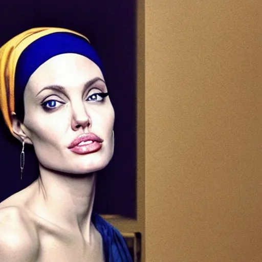 Image similar to a beautiful portrait photo of angelina jolie as the girl with a pearl earring