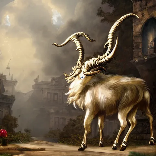 Prompt: A epic and beautiful rococo painting of a Weregoat. Castlevania style. ultra-detailed. Anime, pixiv, UHD 8K CryEngine, octane render