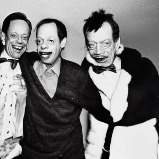 Prompt: polaroid group picture of steve buscemi, don knotts and pete davidson having a great time together