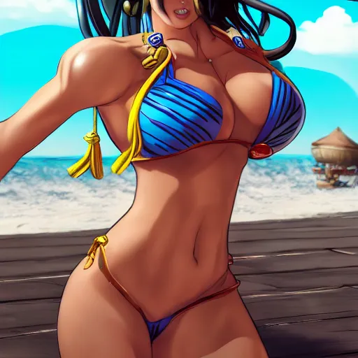 Prompt: chun li enjoying her holiday, wearing a bikini on the beach, sun dappled, anime, digital art, kazushi hagiwara, doax, tomonobu itagaki
