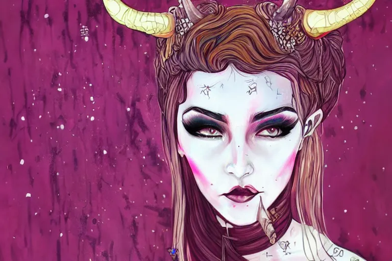 Image similar to a painting of a woman with horns on her head, digital art by harumi hironaka, cgsociety, fantasy art, art on instagram, digital illustration, anime aesthetic