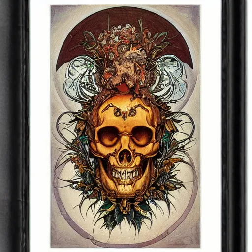 Prompt: Highly detailed ,intricate stunningly beautiful dark human ghost god broken amber in Mucha style with a skull curved ancient runs