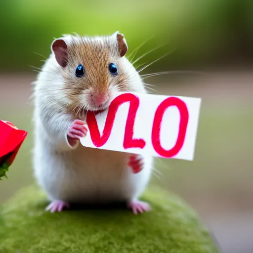 Image similar to detailed photo of a hamster holding a valentine's letter, various poses, full body, unedited, daylight, dof, sharp focus, 8 k