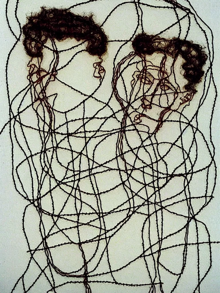 Image similar to wire art by egon schiele