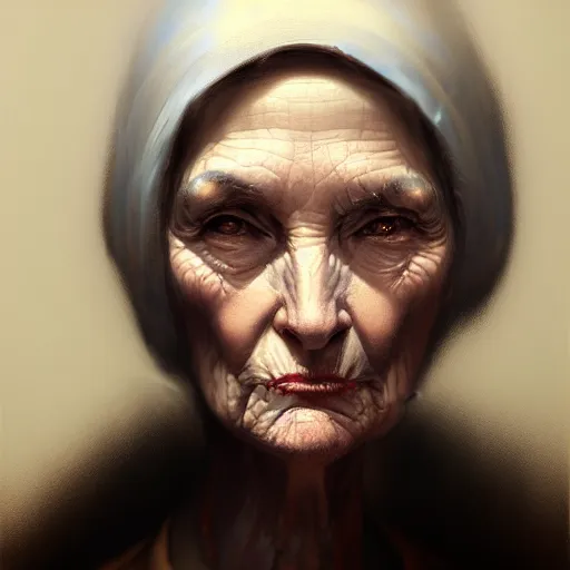 Prompt: an old woman, portrait, close up, high detailed, craig mullins, peter mohrbacher, 8 k, dark beauty, trending on artstation