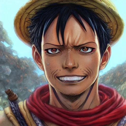 Image similar to luffy from one piece as a realistic fantasy d & d character, close - up portrait art by donato giancola and greg rutkowski, realistic face, digital art, trending on artstation