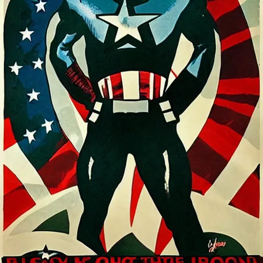 Prompt: black captain america. wwii american propaganda poster by james gurney