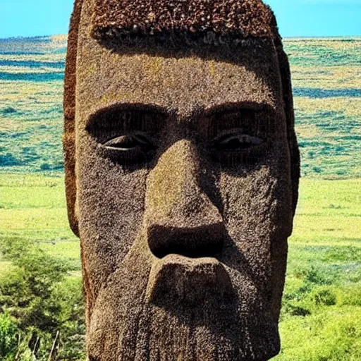 Image similar to 'Kanye West'!! as a moai head on easter Island