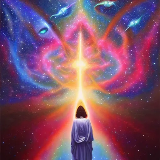 Image similar to galactic nebular astral realm sacred journey in oil painting, trending on artstation, award winning, emotional, highly detailed surrealist art