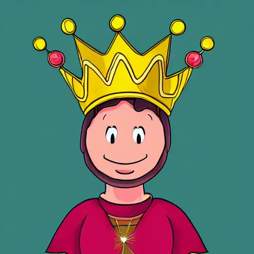 Image similar to kidney bean holding a staff, wearing crown, cartoon character, digital art, fun,