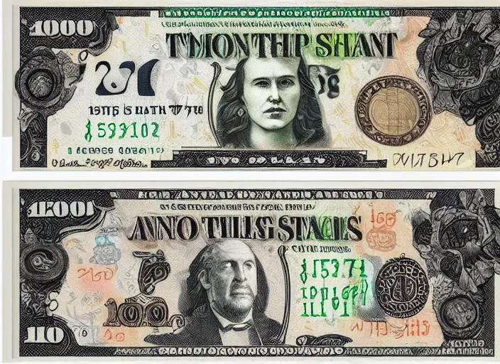 Image similar to reylo kissing, american dollar bill