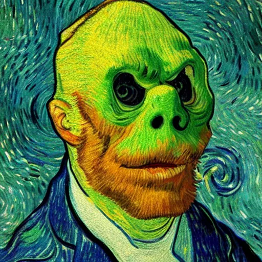 Prompt: slimer from ghost busters, extreme detail, vincent van gogh painting, 8 k, portrait