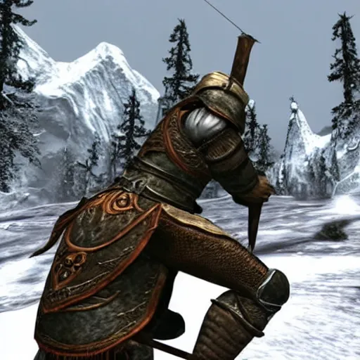 Image similar to a skyrim guard getting shot in the knee with an arrow