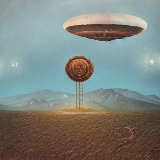 Image similar to crop circles, ufos, alien abductions, alien contact, by tomasz alen kopera and daniel lieske and simon stahlenhag