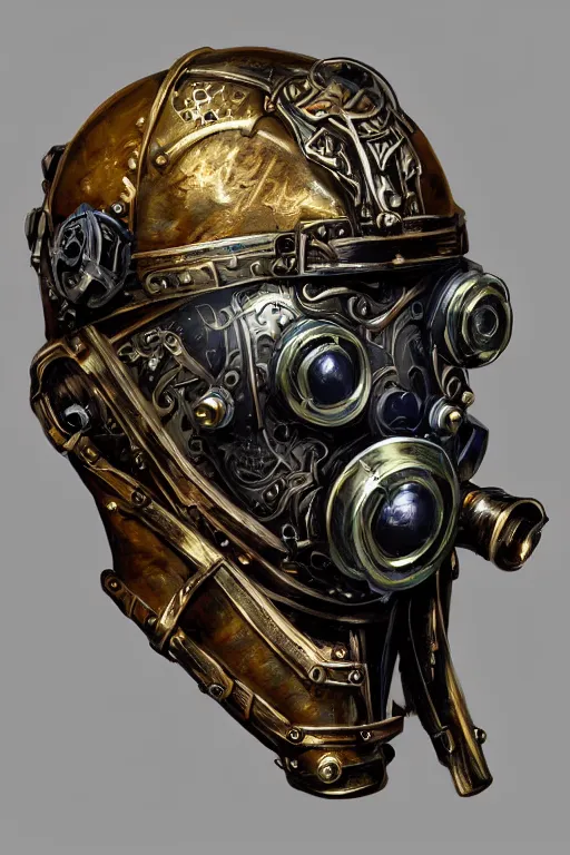 Image similar to steampunk helmet fantasy art mask robot ninja stylized digital illustration sharp focus, elegant intricate digital painting artstation concept art global illumination ray tracing advanced technology chaykin howard and campionpascale and cooke darwyn and davis jack