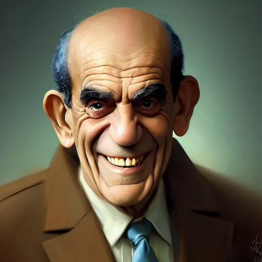 Prompt: portrait painting of abe vigoda, bright and energetic, with a sweet smile and floofy hair, render cinematic lighting art 1 9 2 0 period drama by bussiere rutkowski andreas rocha