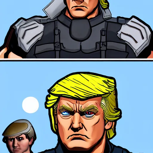 Image similar to solid snake as donald trump