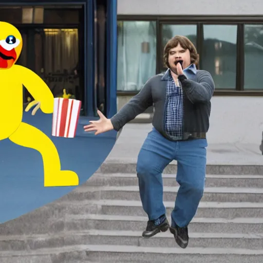 Image similar to jack black starring as live action pac - man the movie, 8 k, movie still