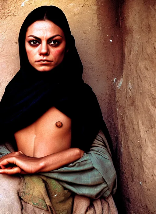 Image similar to portrait of mila kunis as afghan girl, photograph by steve mccurry