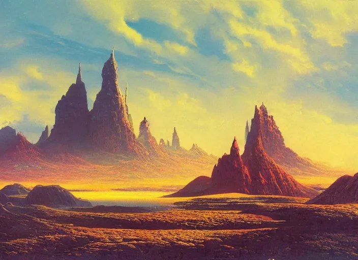 Image similar to a spaceship in a stunning landscape by bruce pennington