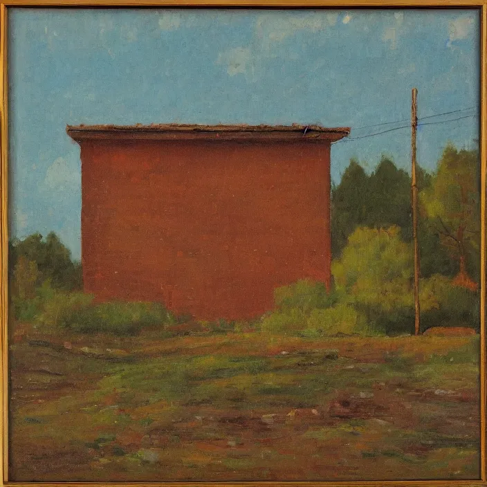 Prompt: a building in a serene landscape, soviet realism