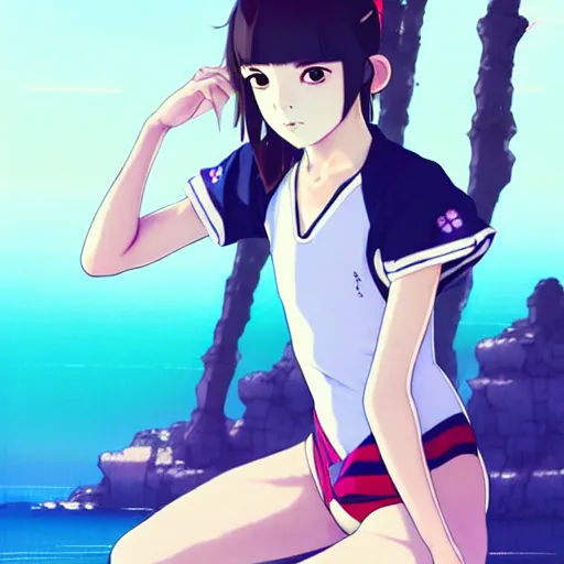 Image similar to a beautiful boyish japanese emma watson alluring instagram model, wearing elegant japanese hiphop leotard outfit with subtle mayan patterns and native fashion, aztec street fashion bathing suit, jrpg fashion, gapmoe yandere grimdark, trending on pixiv fanbox, painted by greg rutkowski makoto shinkai takashi takeuchi studio ghibli, akihiko yoshida