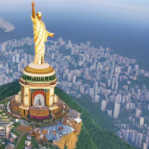 Prompt: a highly detailed picture of, the christo redentor dabbing over rio de janeiro and shouting poggers, ultrawide lens, art by john collier and albert aublet and krenz cushart and artem demura and alphonse mucha, volumetric lighting, octane render, 4 k resolution, trending on artstation, masterpiece