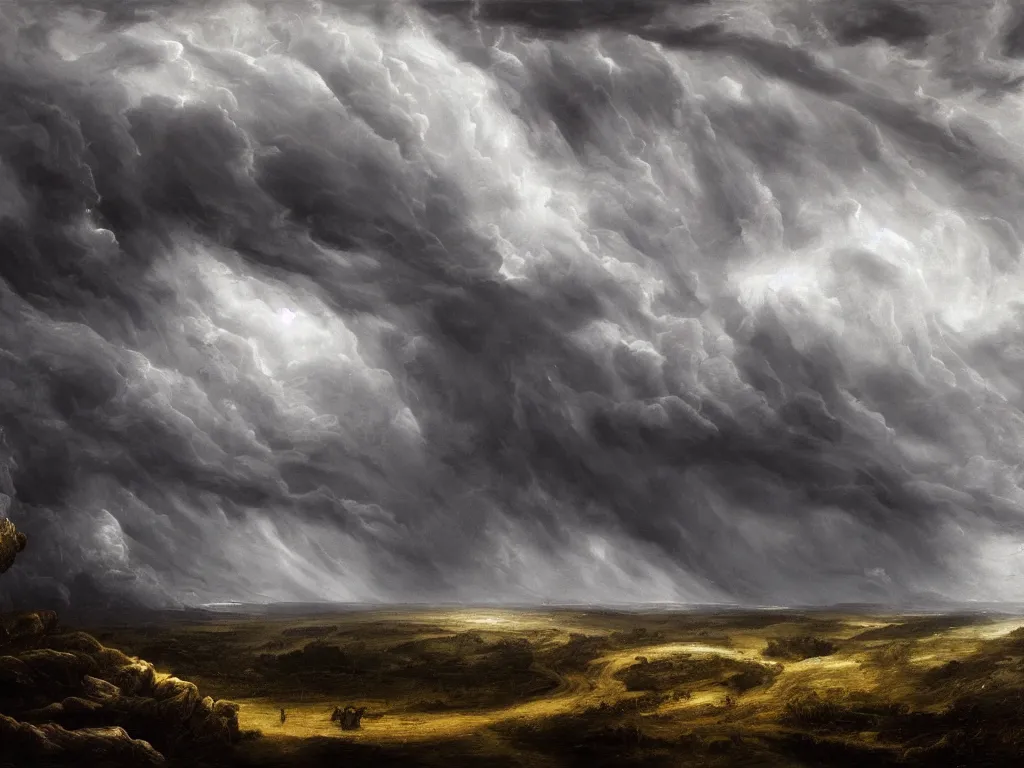 Image similar to detailed landscape, high cliff, very detailed dark super storm, hyper realistic clouds, impressive, magical, very atmospheric, smoke boiling, cinematic, deep, very high complexity, stunning, masterpiece, chiaroscuro, in the style of caspar david friedrich, very detailed. 4 k