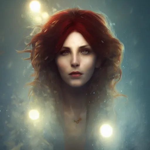 Image similar to redhead vampire sorceress, perfect face, gold shirt, cinematic, stunning, highly detailed, digital painting, artstation, smooth, hard focus, illustration, art by artgerm and greg rutkowski and alphonse mucha, volumetric lighting, octane render, 4 k resolution, trending on artstation, masterpiece