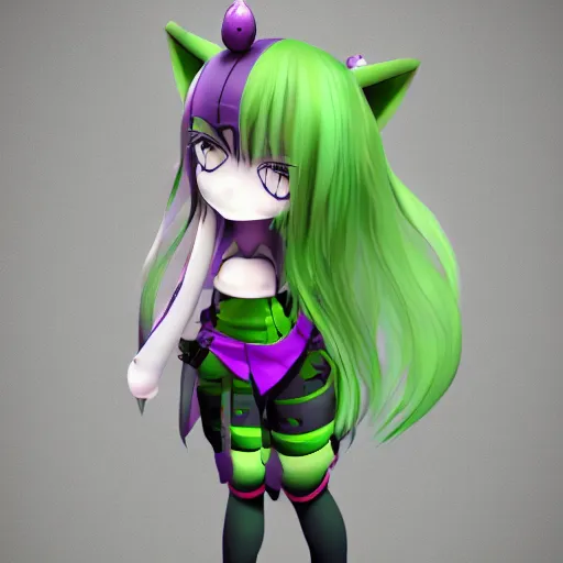 Prompt: cute fumo plush of a knight catgirl of a royal legion, green and purple, monster girl, vray