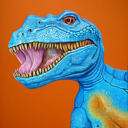 Prompt: president hilary clintonas a smiling laughing bright orange lizard person with bumpy dinosaur skin, airbrush painting, hyper detailed, 8 k, photorealism, rule of thirds, glitter.