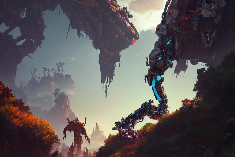 Image similar to watcher machine creature robot of horizon forbidden west horizon zero dawn radiating a glowing aura global illumination ray tracing hdr fanart arstation by ian pesty and alena aenami artworks in 4 k